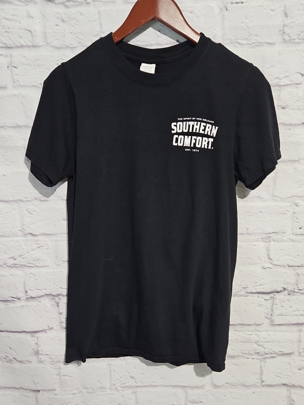 Black Short Sleeve Tee with White 'Southern Comfort' Chest Logo